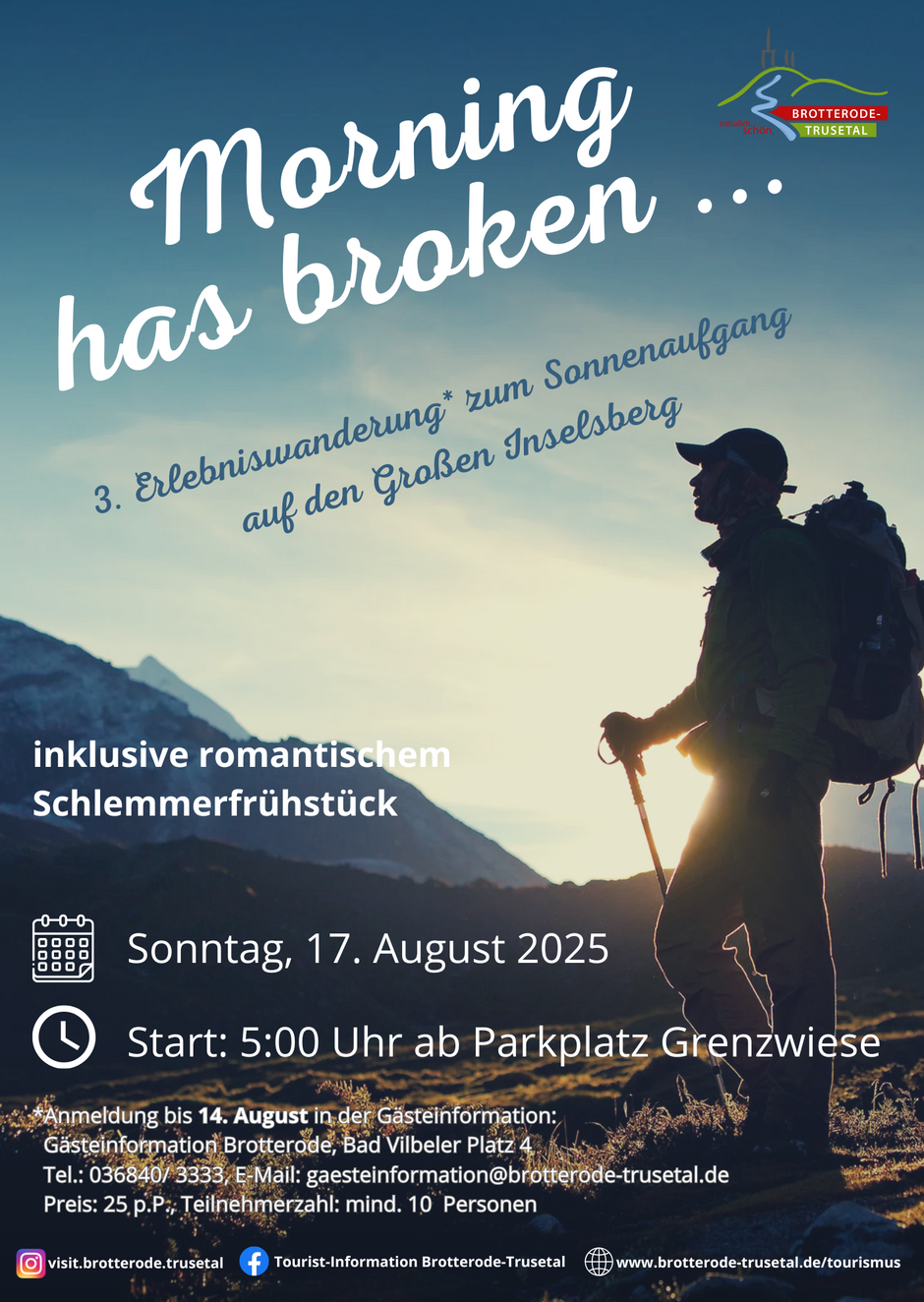 Plakat mit Informationen zur Eventwanderung mit Datum und Uhrzeit