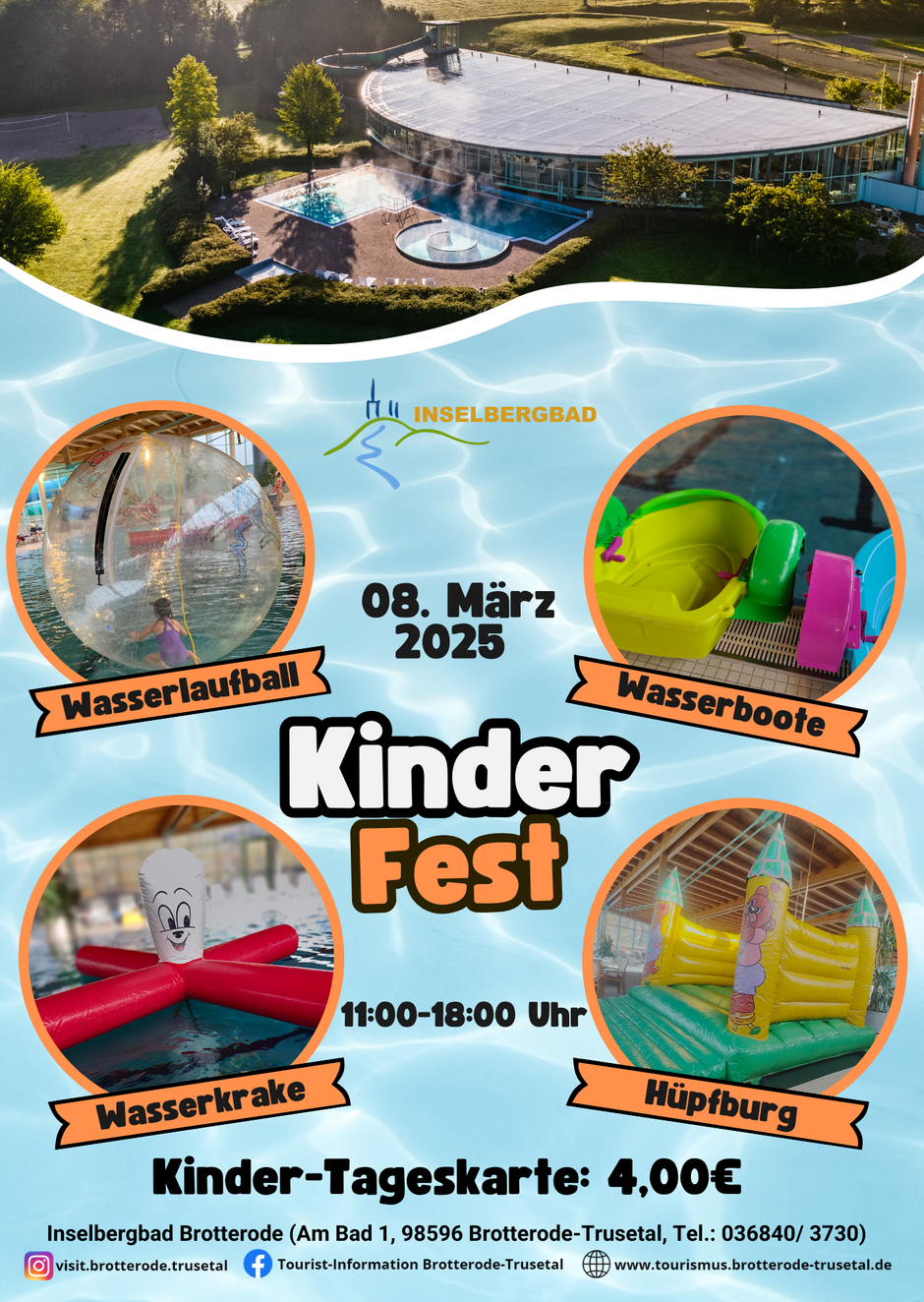 Plakat mit Informationen zum Fest Uhrzeit Datum und Rufnummer, Preis und Attraktionen