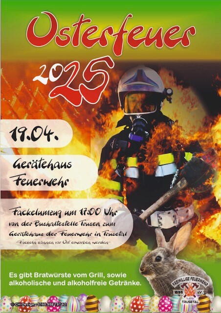 Plakat mit Informationen zum Fest 19. April um 17 Uhr an der Feuerwehr in Trusetal
